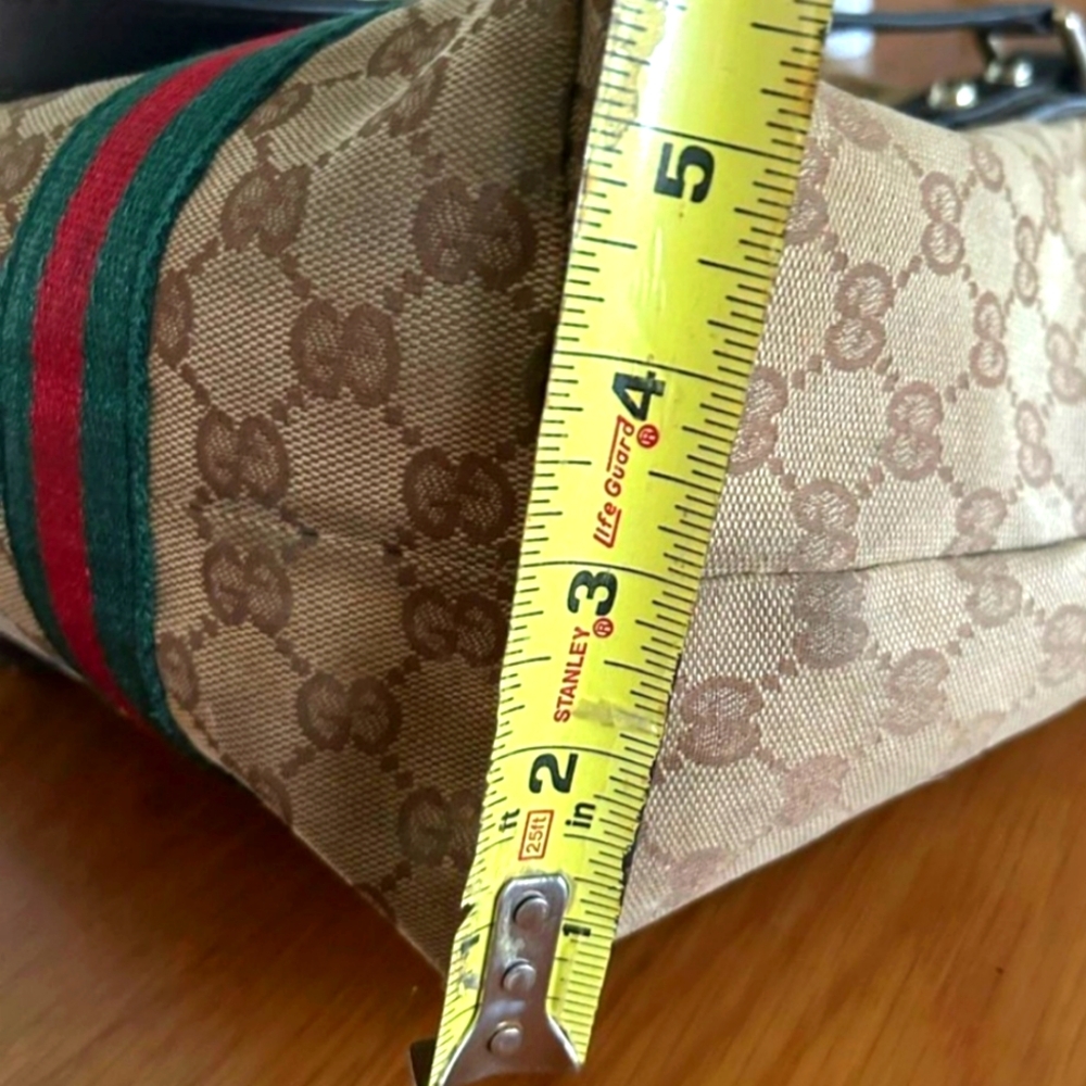 GUCCI Jolicoeur Tote From The Sherry Line With GG Signature Web Stripe Brown/Tan - Picture 14 of 16